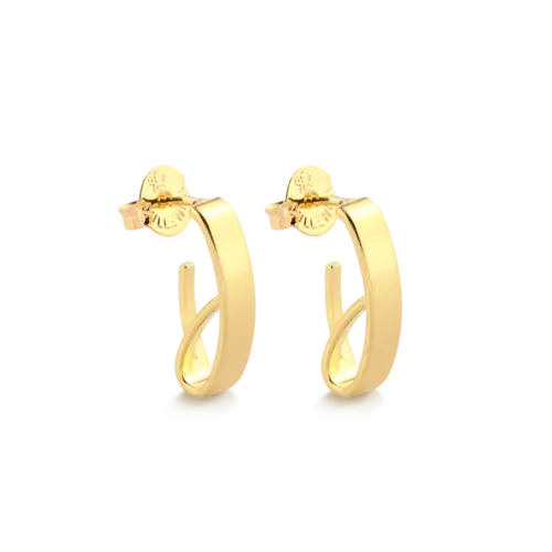 Brinco Liso Detalhe Fios 19x10mm Folheado a Ouro 18k