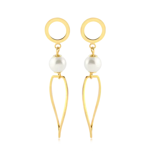 Brinco Elos Perolado Folheado a Ouro 18K