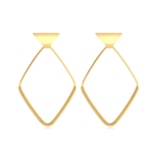 Brinco Losangulo Frisado Folheado a Ouro 18k