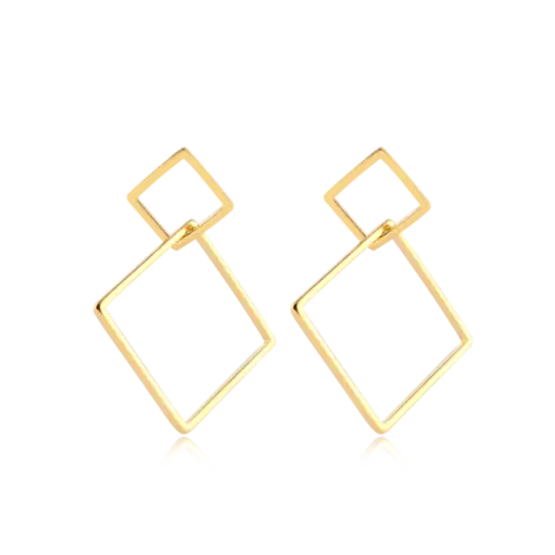 Brinco 2 Aros Quadrados Folheado a Ouro 18k