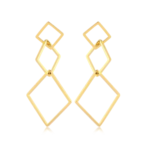 Brinco 3 Aros Quadrados Folheado a Ouro 18k