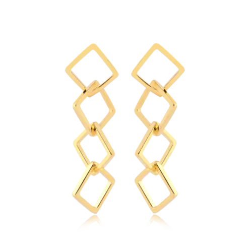 Brinco Aros Quadrados Folheado a Ouro 18k