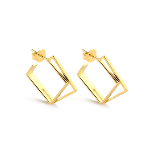 Brinco Quadrado Liso Folheado a Ouro 18k