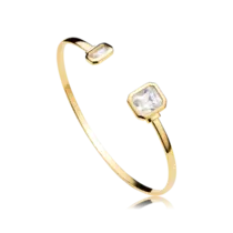 Bracelete Aberto Zircônia Retangular Dupla Folheado a Ouro 18k