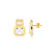 Brinco Zircônia Retangular Dupla Folheado a Ouro 18k