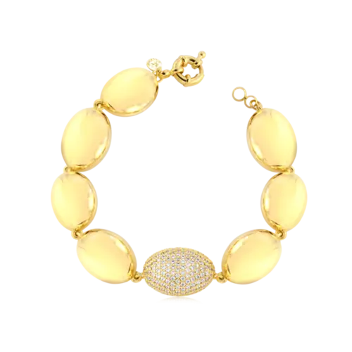 Pulseira Oval 18cm Cravejado e Liso Folheada a Ouro 18k