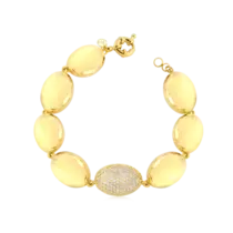 Pulseira Oval 18cm Cravejado e Liso Folheada a Ouro 18k