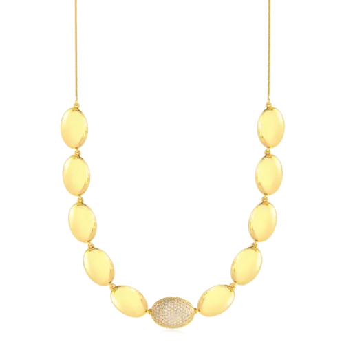 Gargantilha Oval Cravejado e Liso Folheada a Ouro 18k