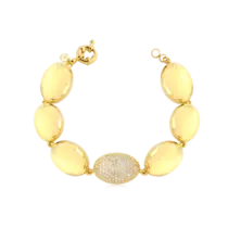 Pulseira Oval 16cm Cravejado e Liso Folheada a Ouro 18k