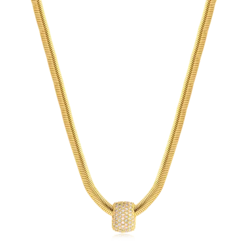 Gargantilha Cobra Retangular Cravejado Folheado a Ouro 18k