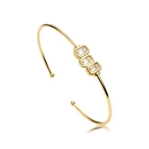 Bracelete Trio de Zircônia Retangular Folheado a Ouro 18k