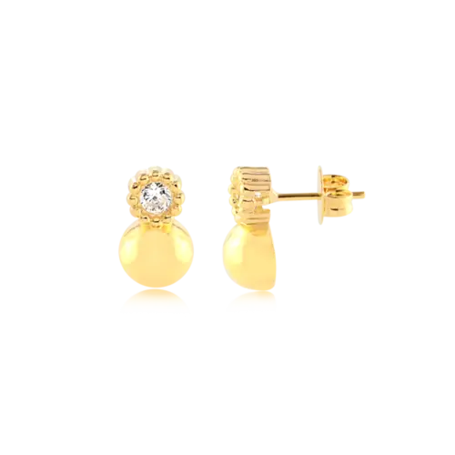 Brinco Ponto de Luz Bolas Lisas Folheado a Ouro 18k