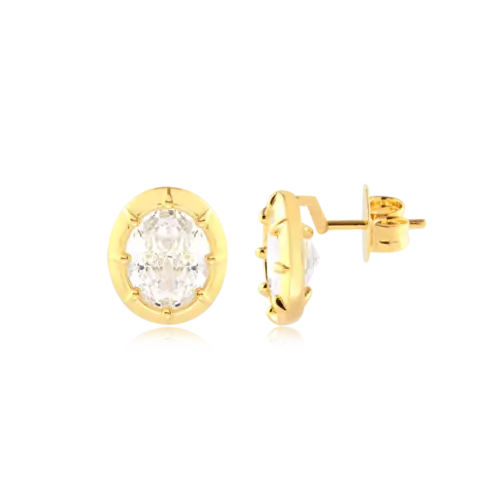 Brinco Zircônia Oval Folheado a Ouro 18k