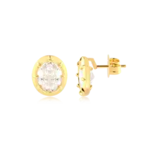 Brinco Zircônia Oval Folheado a Ouro 18k