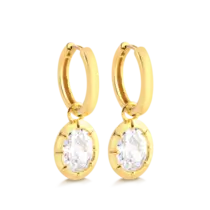 Argola Zircônia Oval Folheada a Ouro 18k