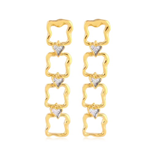 Brinco Elos Orgânicos Coração Folheado a Ouro 18k