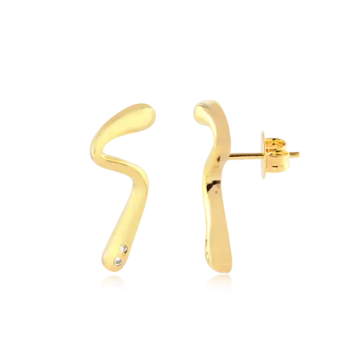 Brinco Curvado Tipo Orgânico Folheado a Ouro 18k