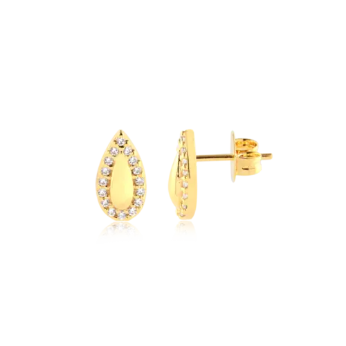 Brinco Gota Cravejado Folheado a Ouro 18k