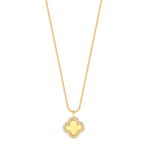 Gargantilha Flor Cravejada Folheada a Ouro 18k