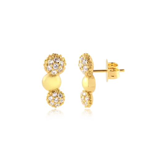 Brinco Esferas Cravejadas Folheado a Ouro 18k