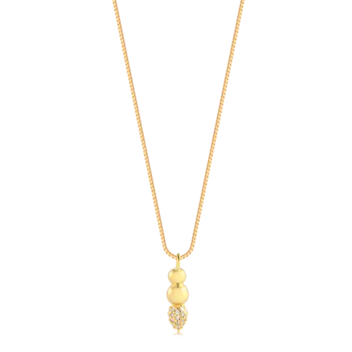 Gargantilha Esferas Lisas e Cravejada Folheada a Ouro 18k