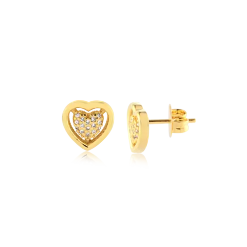 Brinco Coração Cravejado Folheado a Ouro 18k