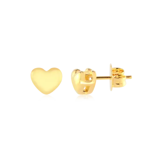 Brinco Coração Liso Folheado a Ouro 18k