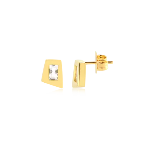 Brinco Zircônia Retangular Folheado a Ouro 18k