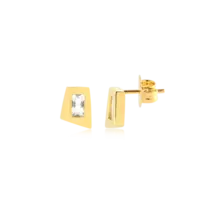 Brinco Zircônia Retangular Folheado a Ouro 18k