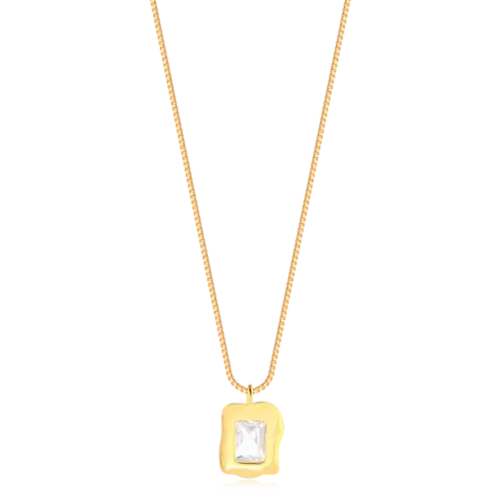 Gargantilha Orgânico Zircônia Retangular Folheado a Ouro 18k