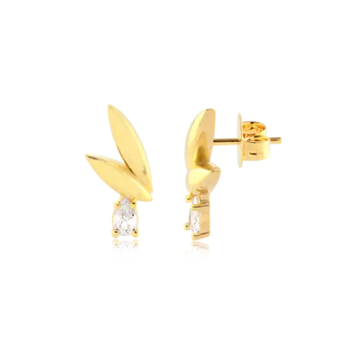 Brinco Folhas Gota Zircônia Folheado a Ouro 18k