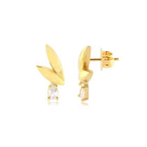 Brinco Folhas Gota Zircônia Folheado a Ouro 18k