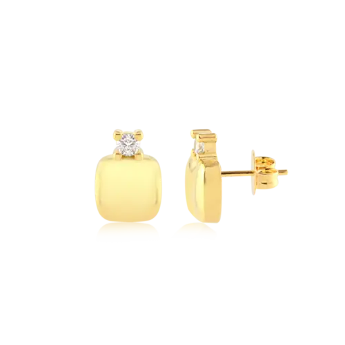 Brinco Quadrado Liso Ponto de Luz Folheado a Ouro 18k