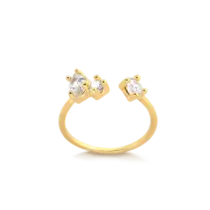 Anel Aberto Três Zircônias Folheado a Ouro 18k