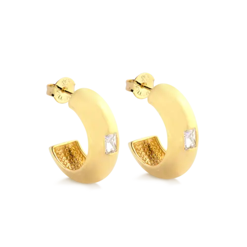 Argola Lisa Zircônia Retangular 27x9mm Folheada a Ouro 18k