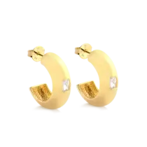 Argola Lisa Zircônia Retangular 27x9mm Folheada a Ouro 18k