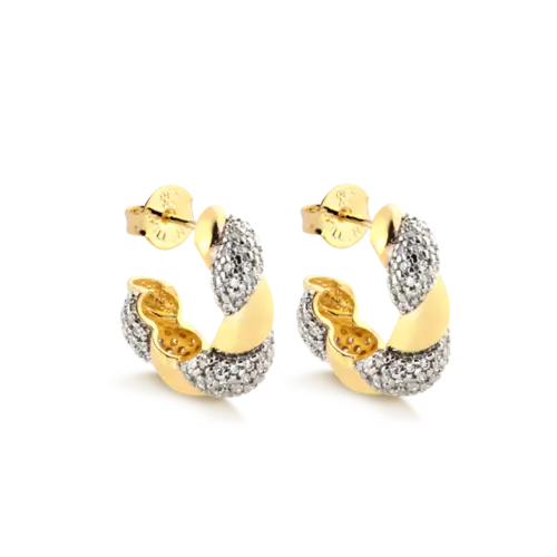 Argola Trançada Cravejada e Lisa Folheada a Ouro 18k