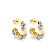 Argola Trançada Cravejada e Lisa Folheada a Ouro 18k