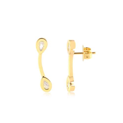 Brinco Ear Cuff Dupla Gota Zircônia Folheado a Ouro 18k