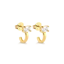 Brinco Zircônia Zircônia Retangular Folheado a Ouro 18k