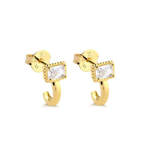 Brinco Zircônia Retangular Folheado a Ouro 18k