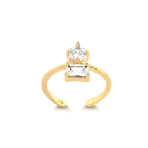 Anel Aberto Zircônia Redonda e Quadrada Folheado a Ouro 18k