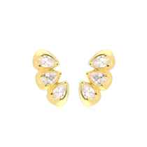 Brinco Três Gotas Zircônias Folheada a Ouro 18k