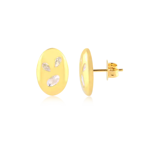 Brinco Oval Zircônias Geométricas Folheado a Ouro 18k