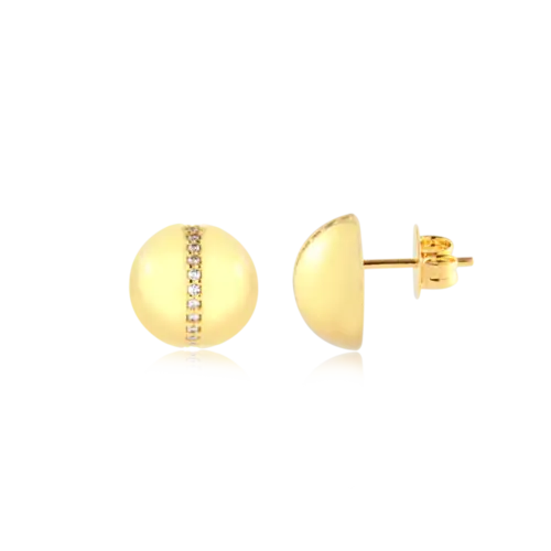 Brinco Meia Bola Fileira Zircônia Folheado a Ouro 18k