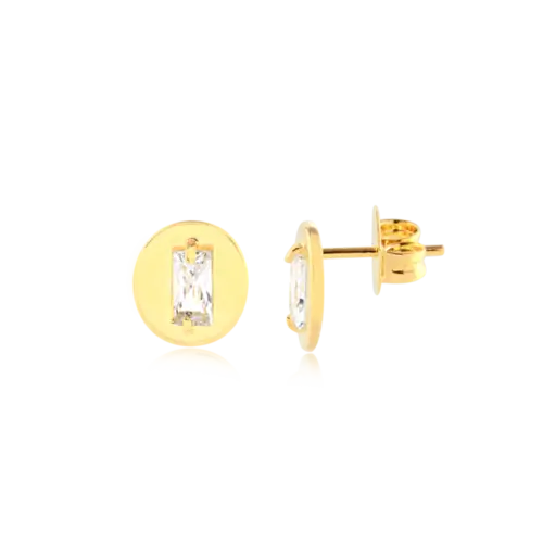 Brinco Chapa Baguete Folheado a Ouro 18k