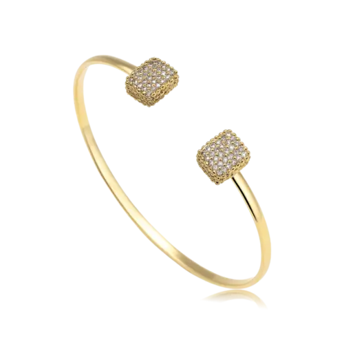 Bracelete Retangular Duplo Cravejado Folheado a Ouro 18k