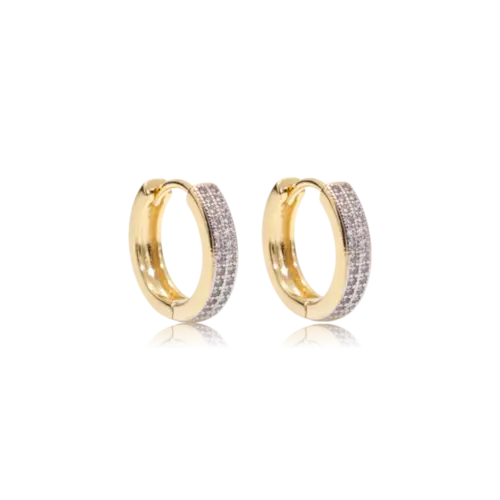 Argola Click 14mm Cravejada Folheada a Ouro 18k