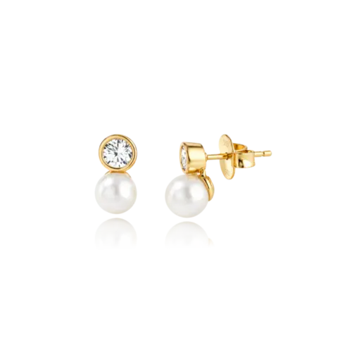 Brinco Pérola Com Ponto de Luz Folheado a Ouro 18k