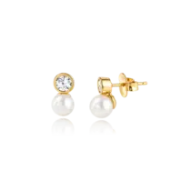 Brinco Pérola Com Ponto de Luz Folheado a Ouro 18k